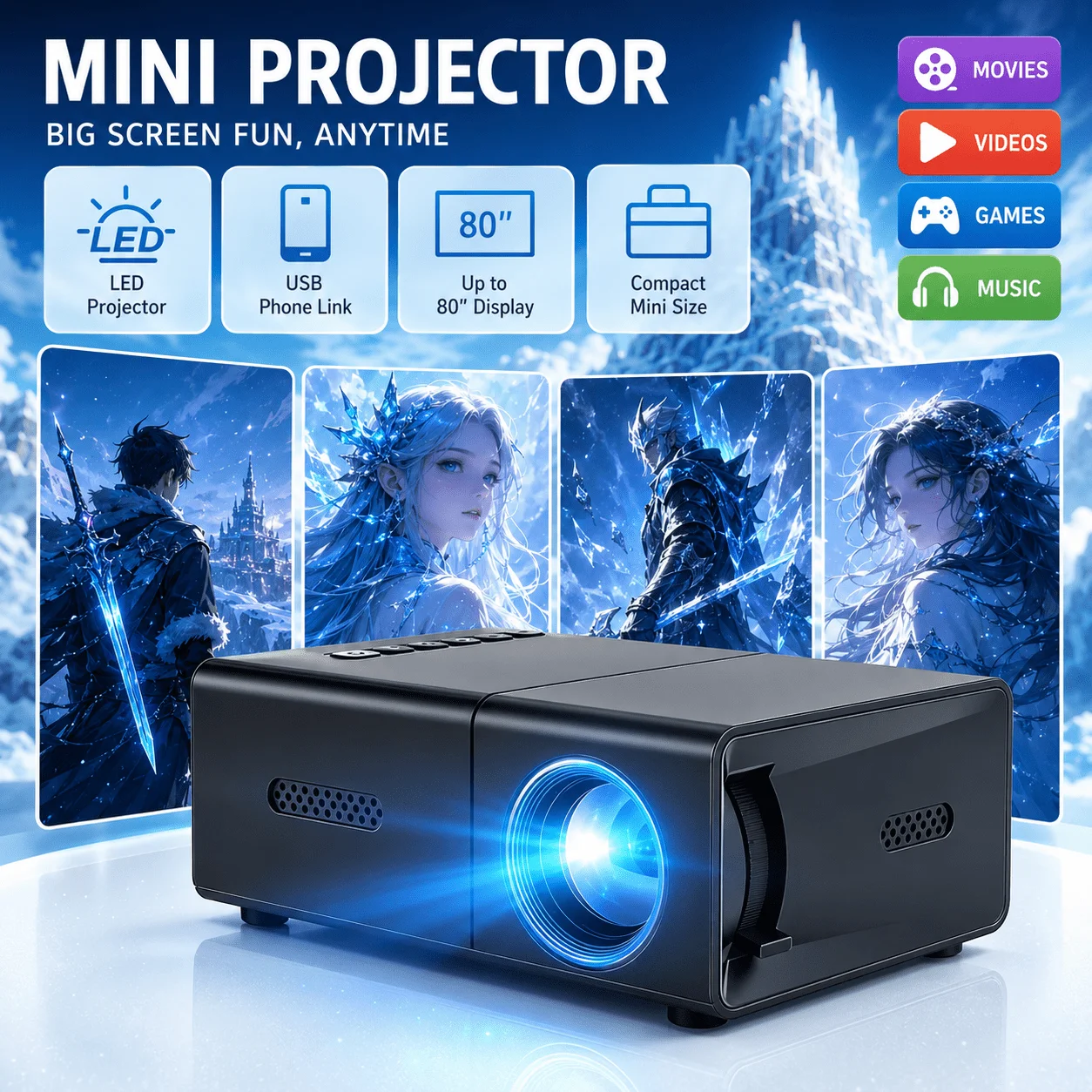 Android Tablet Gaming Accessories - Mini projetor portátil, compatível com home